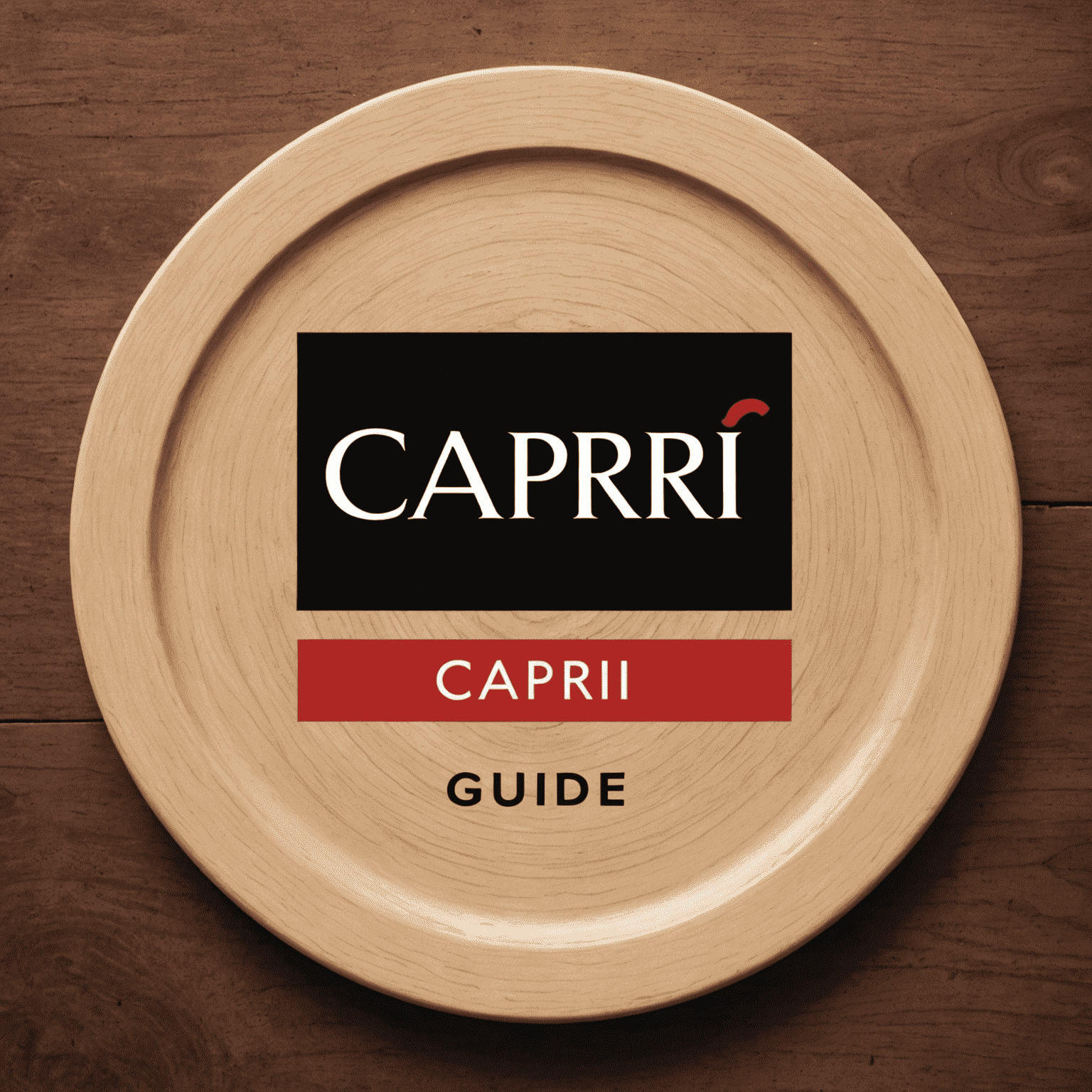 CAPRI - 料理ガイドのロゴ。赤と黒の大胆な文字で「CAPRI」と書かれ、その横に小さな肉のアイコンがある