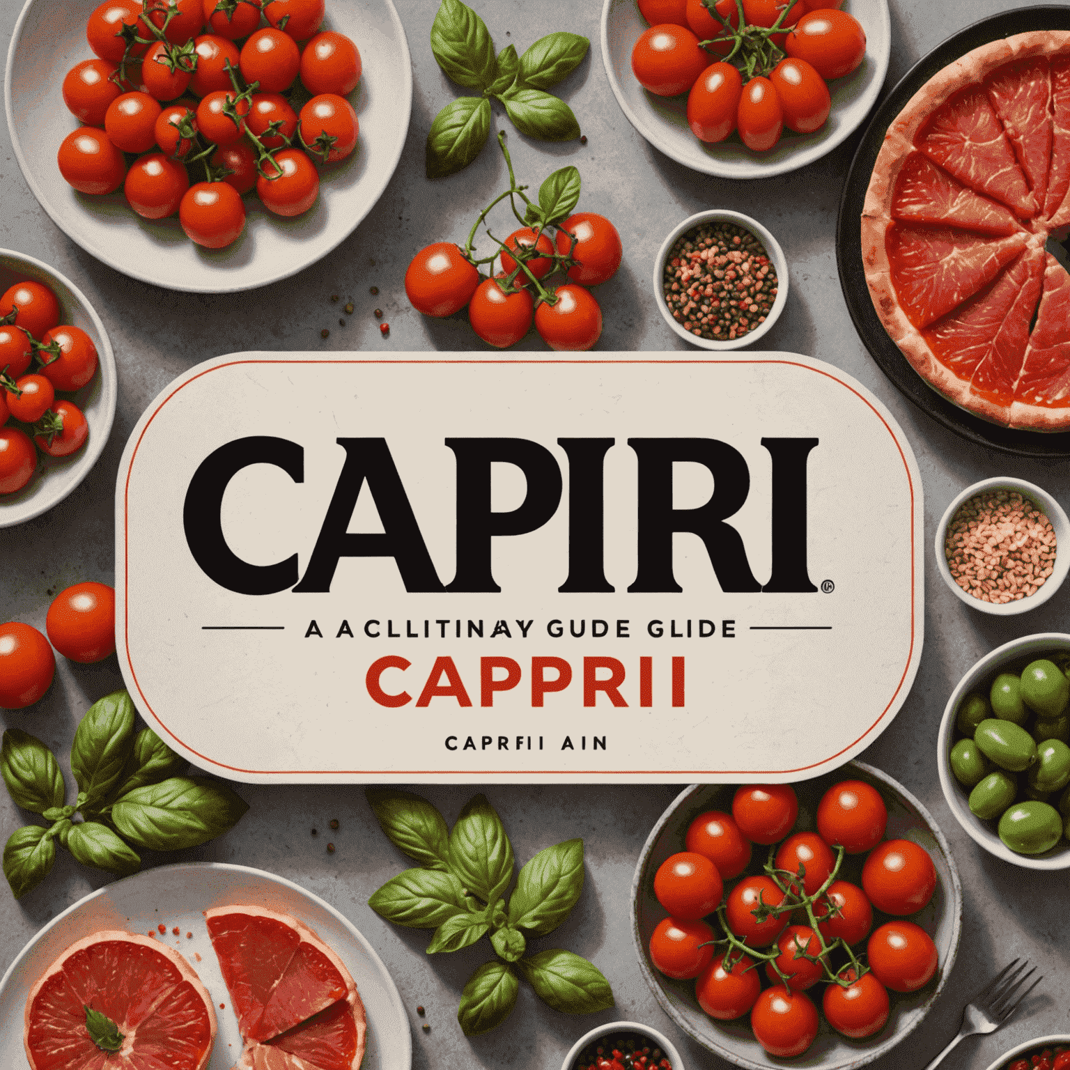 CAPRI - 料理ガイドのロゴ。赤と黒の大胆な文字で「CAPRI」と書かれ、その横に小さな肉のアイコンがある